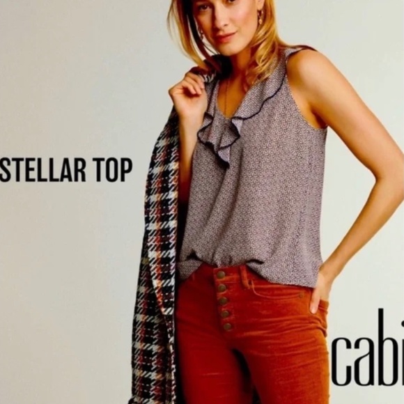 Cabi Stellar 3983 Star Stars Print V-neck Ruffle Tank Top Blouse Size Medium - Picture 9 of 9